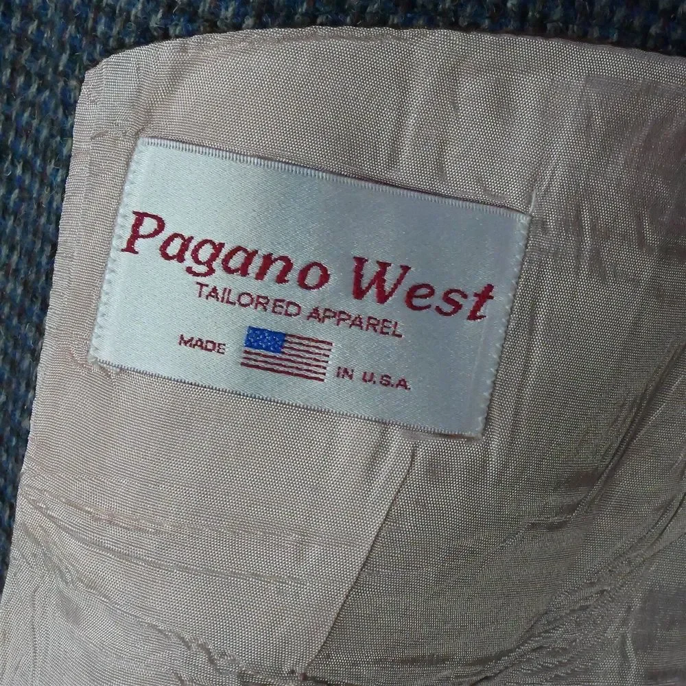 Vtg Pagano West 48L Blue‎ Tweed Wool Western Yoke Mens Blazer Jacket Sport Coat